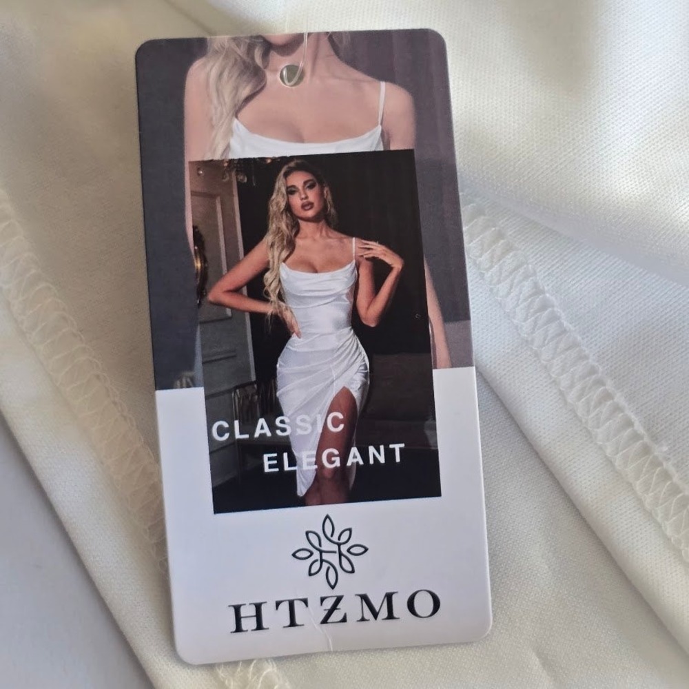 HTZMO Halter Maxi Dress Women Medium White Column Minimalist Sleek Old Money - Picture 11 of 13